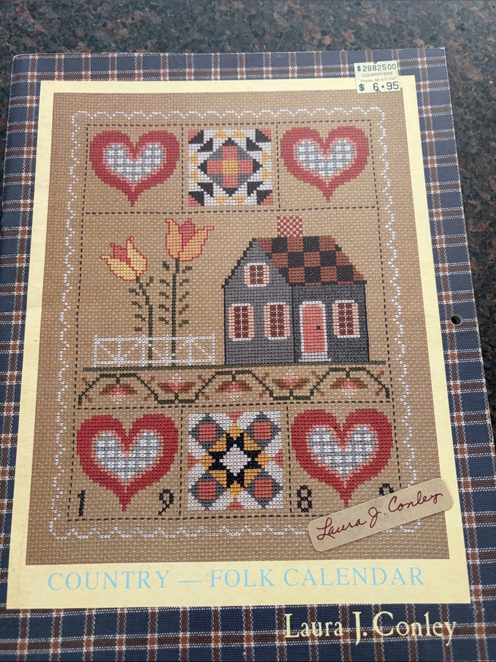 Vtg 1989 Cross stitch Country Folk Calendar patterns and daily wisdom
